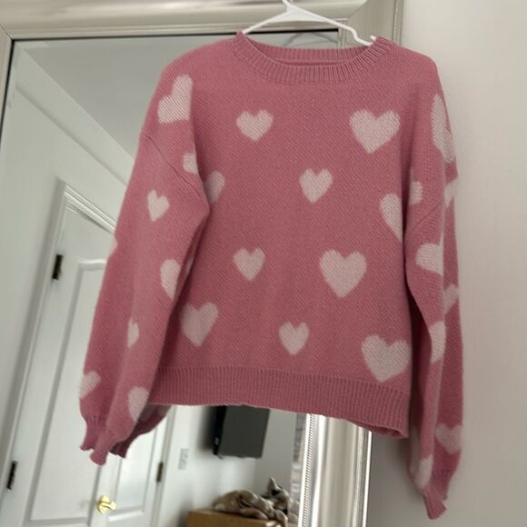 None Sweaters - Pink Heart Sweater